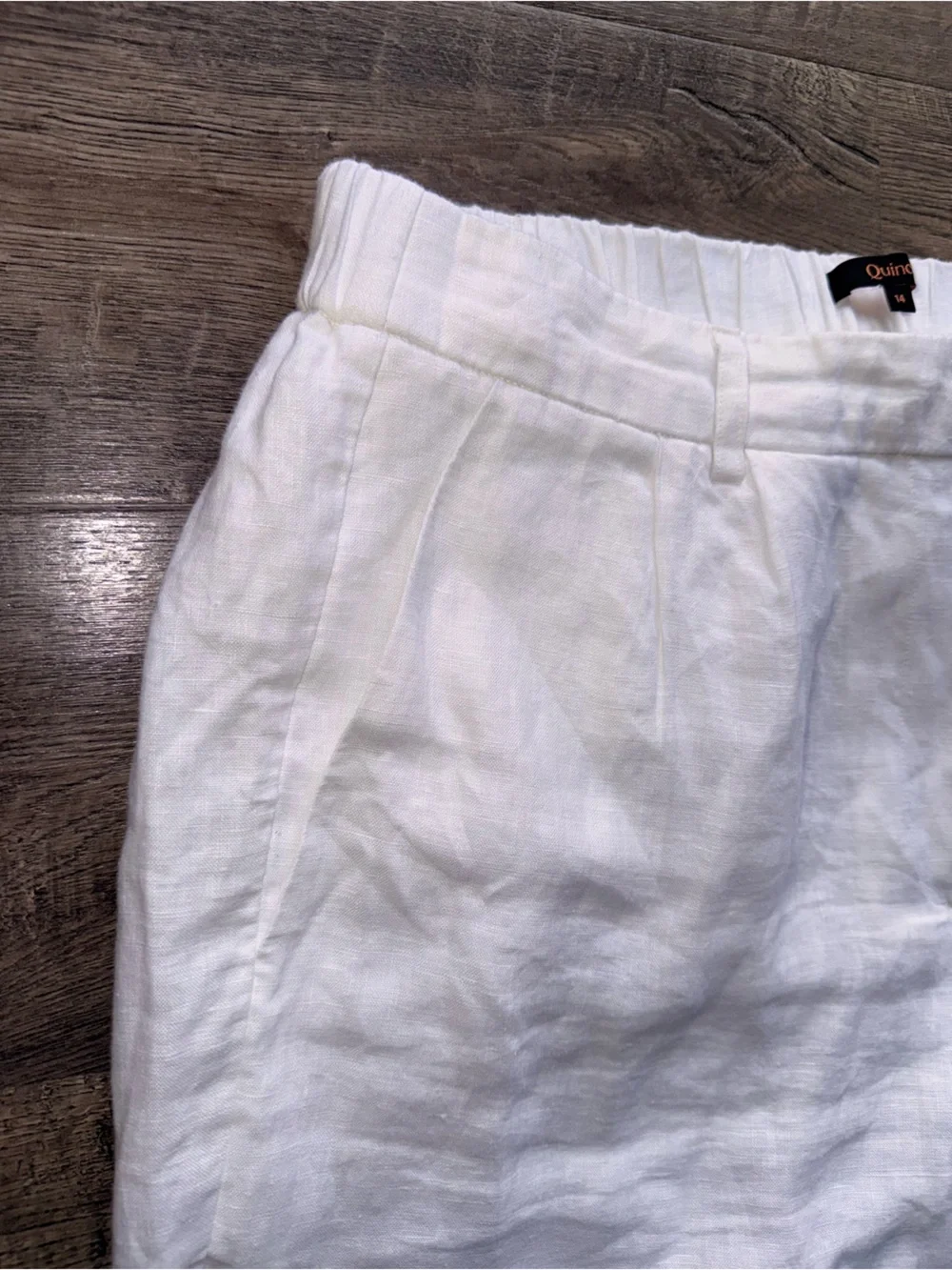 Quince White 100% European Linen Pleated Trouser Size 14-Short